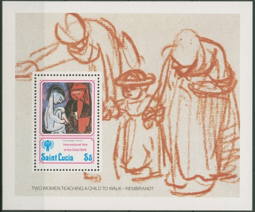 St. Lucia 1979 Int. Jahr des Kindes Gemälde Picasso Block 17 postfrisch (C94049)