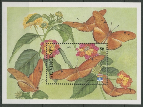 St. Vincent 1992 GENOVA Schmetterlinge Block 213 postfrisch (C94248)