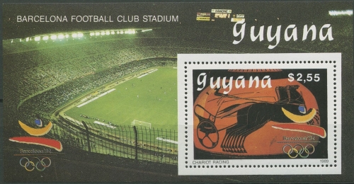 Guyana 1989 Olympia Barcelona Stadion Wagenrennen Block 67 postfrisch (C94291)
