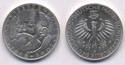 Deutschland 5 DM 1968 D, Max von Pettenkofer, J 398