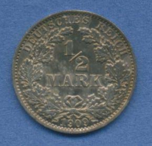 Deutsches Kaiserreich 1/2 Mark Kursmünze 1909 J, J 16