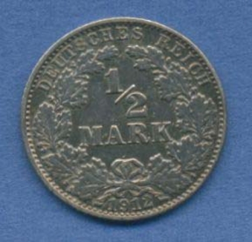 Deutsches Kaiserreich 1/2 Mark Kursmünze 1912 J, J 16