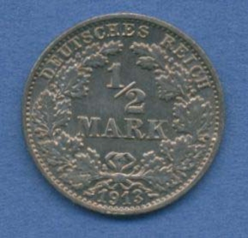 Deutsches Kaiserreich 1/2 Mark Kursmünze 1913 F, J 16