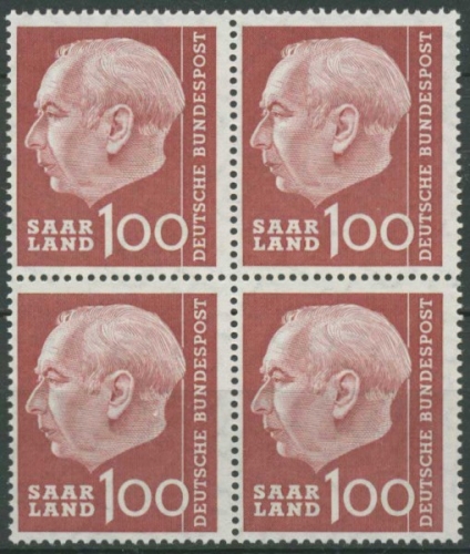 OPD Saarbrücken 1957 Bundespräsident Theodor Heuss 398 4er-Block postfrisch