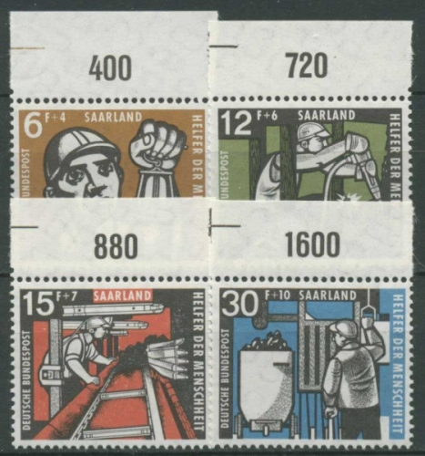 OPD Saarbrücken 1957 Wohlfahrt: Kohlebergbau 404/07 Oberrand postfrisch