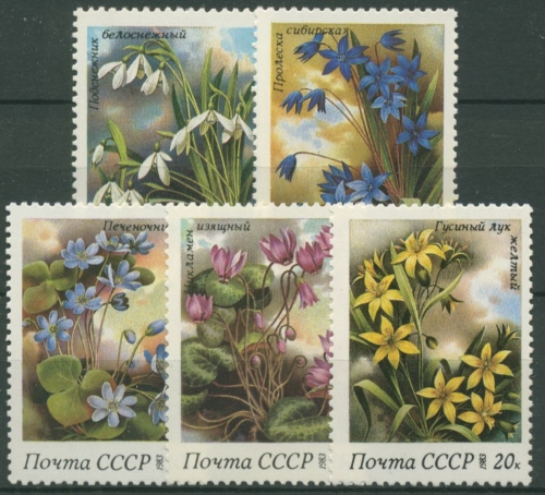 Sowjetunion 1983 Frühlingsblumen: Blaustern, Alpenveilchen 5278/82 postfrisch