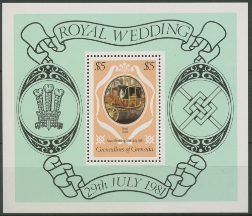 Grenada-Grenadinen 1981 Prinz Charles Lady Diana Block 56 postfrisch (C94621)