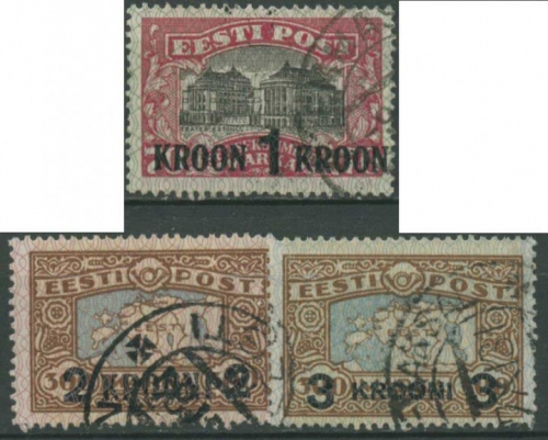 Estland 1930 Freimarken MiNr. 54+56 mit Aufdruck 87/89 gestempelt