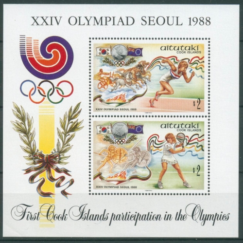 Aitutaki 1988 Olympische Sommerspiele Seoul Tennis Block 70 postfrisch (C28620)