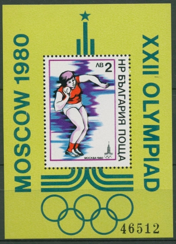 Bulgarien 1979 Olympia Moskau Kugelstoßen Block 96 postfrisch (C94898)