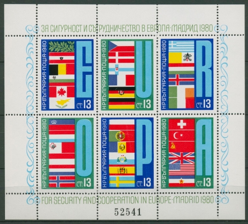 Bulgarien 1980 KSZE Madrid Flaggen Block 100 postfrisch (C94902)