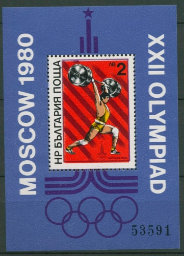 Bulgarien 1980 Olympia Moskau Gewichtheben Block 101 postfrisch (C94903)