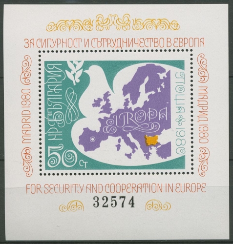 Bulgarien 1980 KSZE Madrid Friedenstaube Block 106 postfrisch (C94906)