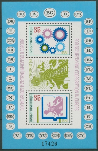 Bulgarien 1981 KSZE Zahnräder Landkarte Europas Block 117 postfrisch (C94911)