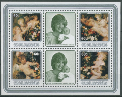 Cook-Inseln 1982 Geburt Prinz Williams, Rubens Block 127 postfrisch (C28630)