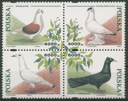 Polen 1994 Tiere Tauben Zuchttauben 3511/14 ZD postfrisch (C93421)