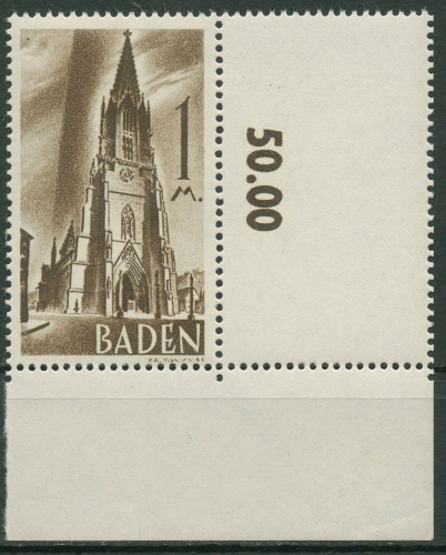 Französische Zone: Baden 1947 Ecke mit Leerfeld 13 yv II L postfrisch