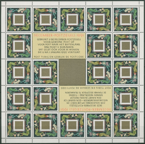 Niederlande 1991 Dezembermarke Post 1426 ZD-Bogen postfrisch (C95050)