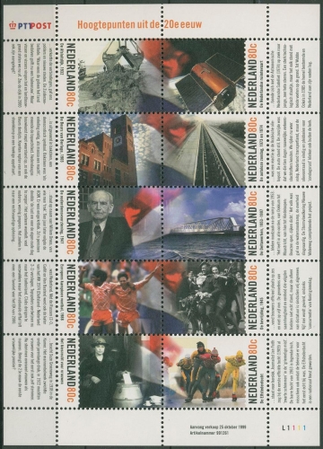 Niederlande 1999 Ereignisse im 20. Jh. Kleinbogen 1740/49 K postfrisch (C95059)