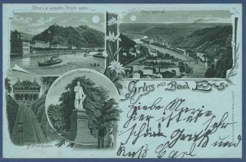 Gruss aus Bad Ems Malbergbahn Stadtansicht, gelaufen 1901 (AK2975)