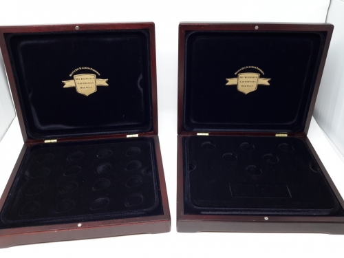 2 Luxus HOLZ Münzkassetten für 32 Münzen bis 27 mm , gebraucht (Z1968)