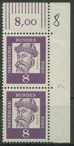 Bund 1961 Bedeutende Deutsche Bogenmarken Druckerzeichen 349 x DZ 2 postfrisch