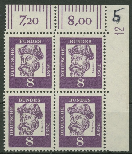 Bund 1961 Bedeutende Deutsche Bogenmarken Druckerzeichen 349 x DZ 12 postfrisch