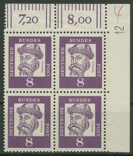 Bund 1961 Bed. Deutsche Bogenmarken Druckerzeichen 349 x DZ 12 postfrisch, bügig