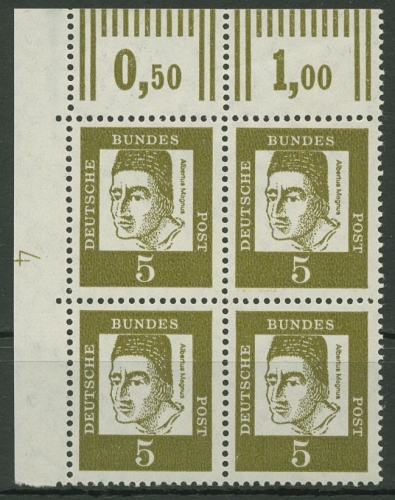Bund 1961 Bed. Deutsche Bogenm. Druckerzeichen 4er-Block 347 y DZ 4 postfrisch