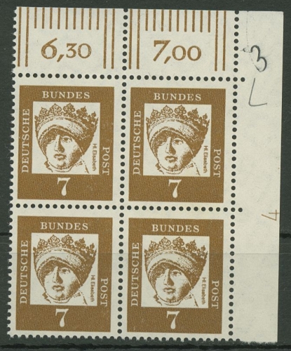 Bund 1961 Bed. Deutsche Druckerzeichen 4er-Block 348 y DZ 4 rechts postfrisch