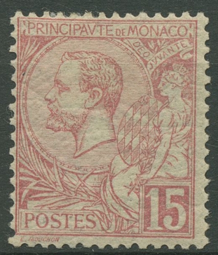Monaco 1891 Fürst Albert I. und Allegorie 15 mit Falz