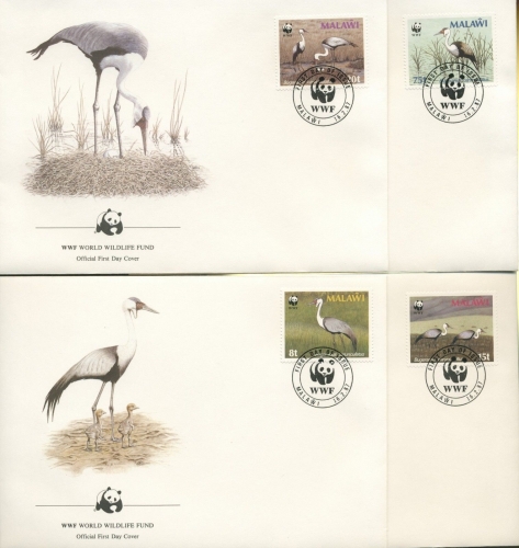 Malawi 1987 WWF Naturschutz Klunkerkranich Ersttagsbriefe 477/80 FDC (R2309)