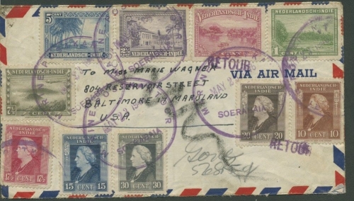 Niederl. Indien 1946 Marine Postkantor auf Luftpost- Retourbrief (G3595)