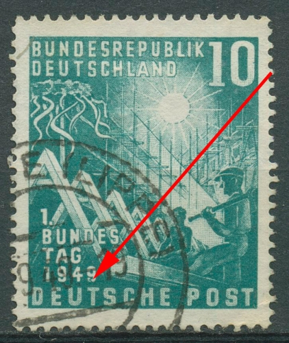 Bund 1949 Eröffnung des 1. Bundestages Plattenfehler 111 f 27 gestempelt