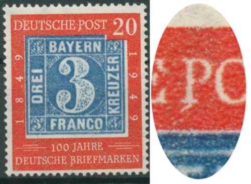 Bund 1949 100 Jahre dt. Briefmarken mit Plattenfehler 114 II mit Falz