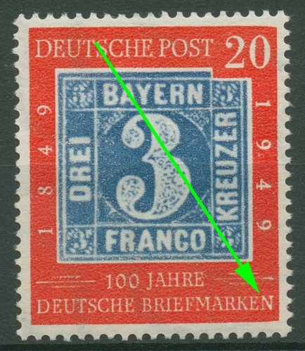 Bund 1949 100 Jahre dt. Briefmarken mit Plattenfehler 114 f 6 mit Falz