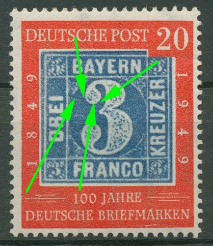 Bund 1949 100 Jahre dt. Briefmarken mit Plattenfehler 114 PF ??? mit Falz