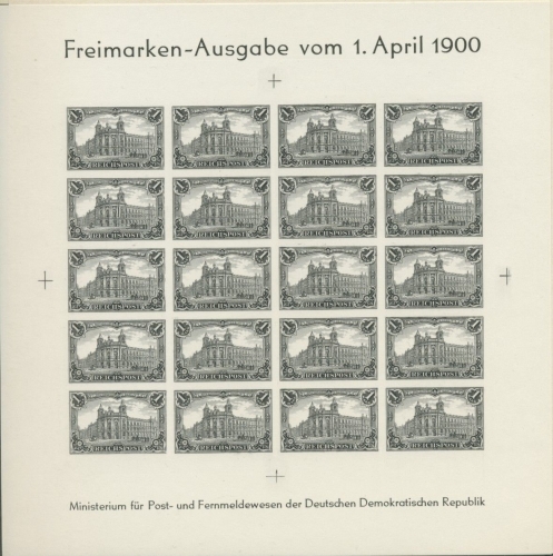 Deutsches Reich 1900 1 Mk Reichspost Schwarzdruckbogen von 1984 (SG1676)