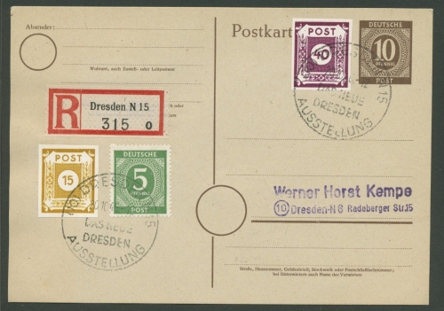 SBZ Ost-Sachsen 1945 Freimarke mit Plattenfehler 50 II auf R-Ortskarte (G3153)