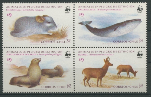 Chile 1984 WWF Naturschutz Chinchilla Blauwal 1066/69 ZD postfrisch (C1933)