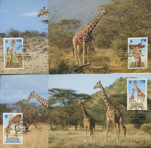 Kenia 1989 WWF Giraffen 481/84 Maximumkarten (R1953)