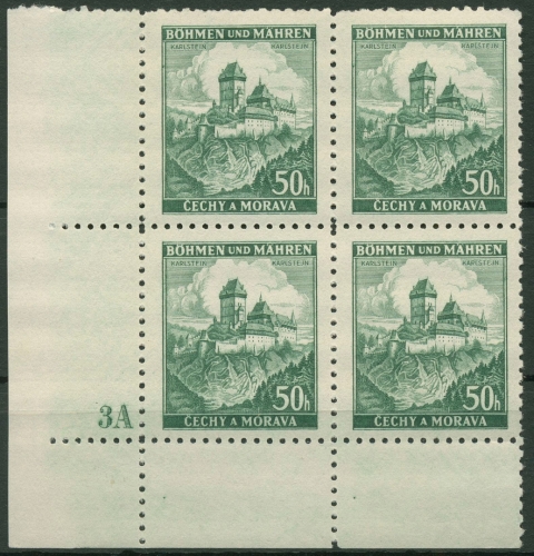 Böhmen & Mähren 1939 Eckrand-4er-Block 100er-Bogen 26 Pl.-Nr. 3A postfrisch