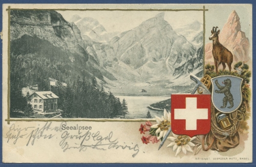 Seealpsee Appenzell Gemse Edelweiß Prägekarte, gelaufen 1905 (AK2944)