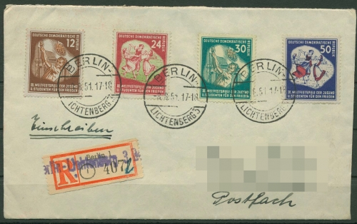 DDR 1951 Weltfestspiele der Jugend 289/92 Satzbrief (X28501)