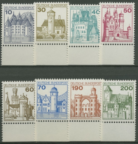 Bund 1977 Burgen & Schlösser mit Unterrand 913/20 UR postfrisch