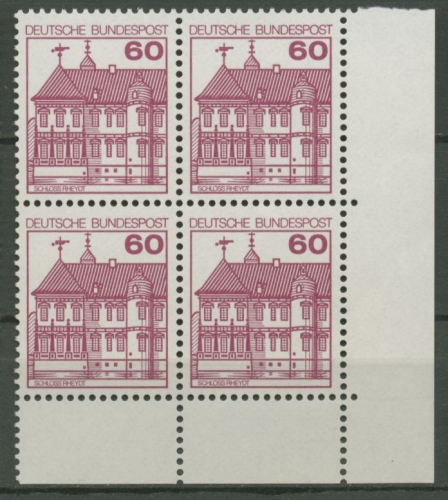 Bund 1979 Burgen & Schlösser 4er-Block Ecke unten rechts 1028 postfrisch