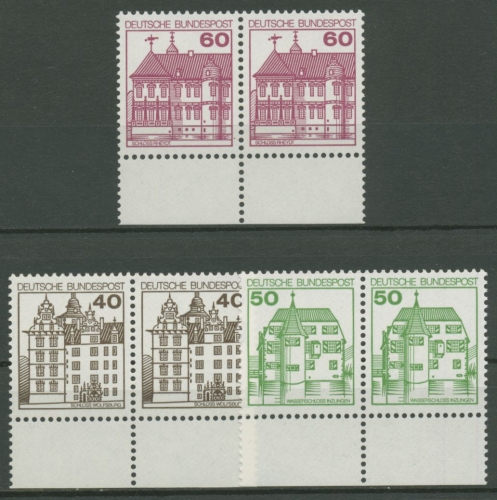 Bund 1979/80 Burgen & Schlösser waag. Paare Unterrand 1028 + 1037/38 postfrisch