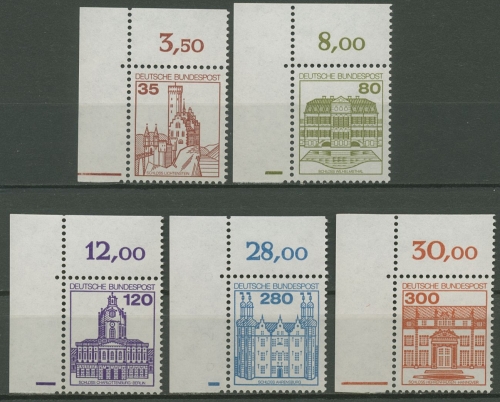 Bund 1982 Burgen & Schlösser Ecke o. li. mit Plattenzeichen 1139/43 postfrisch