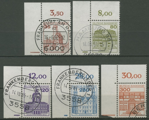 Bund 1982 Burgen & Schlösser Ecke o. li. mit Plattenzeichen 1139/43 gestempelt
