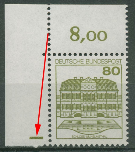 Bund 1982 Burgen & Schlösser Ecke oben links mit Plattenzeichen 1140 postfrisch